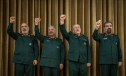 چهار فرمانده سپاه پاسداران در جمهوری اسلامی، به ترتیب از راست: محسن رضایی، یحیی رحیم صفوی، محمد علی جعفری و حسین سلامی