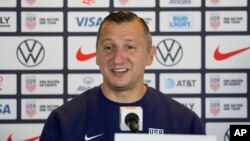Head Coach Vlatko Andonovski speaks to reporters during the 2023 Women's World Cup media day for the United States Women's National Team in Carson, Tuesday, June 27, 2023. (AP Photo/Ashley Landis)