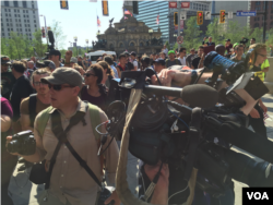 Protest crowd grows on day 2 of the Republican convention, July 19, 2016 (VOA/Mia Bush