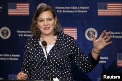 FILE - U.S. Assistant Secretary of State Victoria Nuland speaks during a news conference in Kyiv, Ukraine.