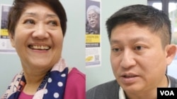 洛杉矶香港论坛主席叶长江（右）和听众董复兴（美国之音国符拍摄）