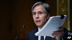 Secretary of State Antony Blinken testifies during a Senate Foreign Relations Committee hearing, Sept. 14, 2021 on Capitol Hill in Washington. 