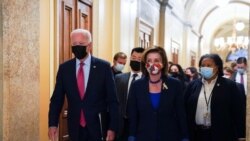 President Joe Biden arrives with Speaker of the House Nancy Pelosi, D-Calif., to meet with Democratic lawmakers at the U.S. Capitol to promote his bipartisan infrastructure bill on Capitol Hill in Washington, October 1, 2021.