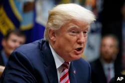 President Donald Trump speaks during a meeting at the White House, Oct. 31, 2017.