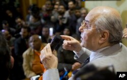 Presidential candidate Mousa Mustapha Mousa of the Ghad, or Tomorrow Party, talks during a press conference at his office in Cairo, Egypt, Jan. 29, 2018.