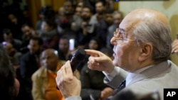 Presidential candidate Moussa Mustafa Moussa of the Ghad, or Tomorrow Party, talks during a press conference at his office in Cairo, Egypt, Jan. 29, 2018.