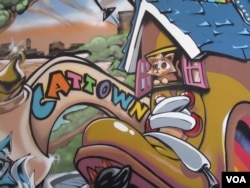 Part of the decorations at Cat Town Cafe in Oakland, CA. (JoAnn Mar for VOA)