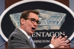 FILE - Pentagon spokesman John Kirby speaks during a briefing at the Pentagon in Washington, April 19, 2021.