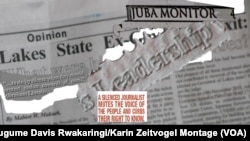 A montage of the Juba Monitor newspaper and an excerpt from the UN Plan for the Safety of Journalists. The paper's editor, Alfred Taban, says it has been ordered to close. 