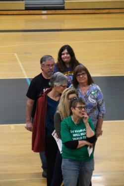 Supporters of Senator Amy Klobuchar line up as they participate in the Nevada Democratic presidential caucuses in Reno, Nevada, Feb. 22, 2020.