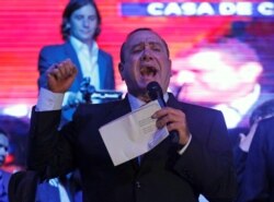 Alejandro Giammattei, presidential candidate for the Vamos political party, speaks after winning the presidential election, at his campaign headquarters in Guatemala City, Guatemala, Aug. 11, 2019.
