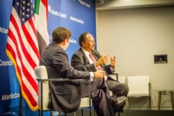 Sudan's Prime Minister Abdalla Hamdok speaks at the Atlantic Council, a Washington think tank, during his recent visit to the U.S. capital. (Twitter - @SudanPMHamdok)