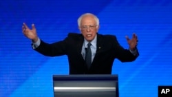 FILE - Democratic presidential candidate Sen. Bernie Sanders, I-Vt., speaks during a Democratic presidential primary debate, Feb. 7, 2020.