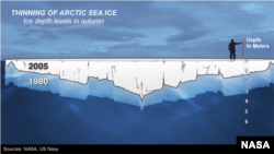Penipisan es Laut Arktik, 1980-2005.