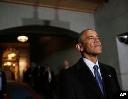 President Barack Obama arrives on the West Front of the U.S. Capitol on Jan. 20, 2017 in Washington, D.C.