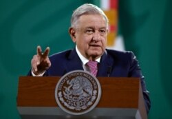 Presiden Meksiko Andres Manuel Lopez Obrador di Palacio Nacional, Mexico City, 8 Februari 2021.