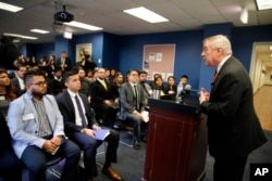 Sen. Dick Durbin, an Illinois Democrat, speaks to students of Year Up Chicago, a yearlong job-training program for low-income young adults, Jan. 12, 2018, in Chicago.