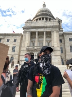 Toby Anderson, 30, attends a rally in Providence, Rhode Island, on Friday, June 5, 2020.