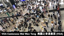 Vue des protestataires à l'aéroport de Hong Kong le 14 Août 2019. ( Photo: Service mandarin de la VOA)