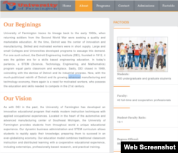 This screenshot from the University of Farmington was taken from an archived page in 2016.