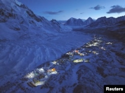 A general view of the Everest base camp taken from a drone, in Nepal April 24, 2023. (REUTERS/Pasang Rinzee Sherpa)