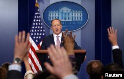 White House spokesman Sean Spicer holds a press briefing at the White House in Washington, D.C., Jan. 23, 2017.