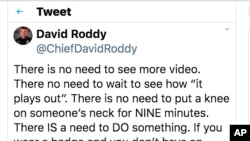 This tweet posted by Chief David Roddy of the Chattanooga, Tenn., Police Department is seen May 28, 2020. 