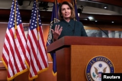 FILE - U.S. House Speaker Nancy Pelosi holds a news conference at the U.S. Capitol in Washington, Jan. 10, 2019.