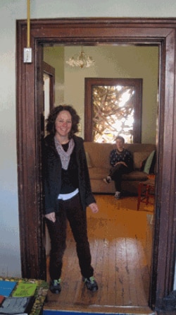 Amelia Colette Jones with her friend, Maggie Ginestra (seated), at the venue where they hold Sloup.