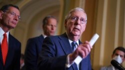 Senate Minority Leader Mitch McConnell, R-Ky., speaks to reporters at the Capitol in Washington, Sept. 28, 2021.