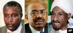Leading candidates in Sudan's first multiparty presidential election, from left, Yasir Arman, Omar al-Bashir and Sadiq al-Mahdi (file photos)