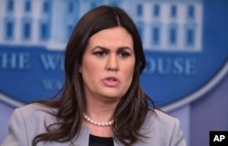 White House press secretary Sarah Huckabee Sanders speaks during the daily briefing at the White House in Washington, March 7, 2018.