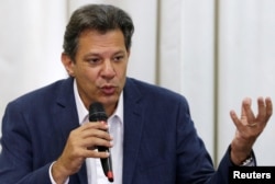 Fernando Haddad, presidential candidate of Brazil's leftist Workers' Party (PT), attends a news conference in Curitiba, Brazil, Oct. 8, 2018.