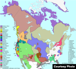 This chart depicts early Amerindian language groupings - not including the hundreds of dialects within each group - north of Mexico before Europeans arrived. Many of these languages were spoken only, not written, and are considered extinct. (Wikipedia