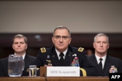 FILE - U.S. Army General Curtis Scaparrotti, Commander of the U.S. European Command, testifies on Capitol Hill in Washington, March 8, 2018.