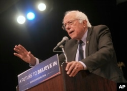 FILE - Bernie Sanders gives his "Where We Go From Here" speech at a rally at Town Hall in New York City.