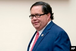 Rep. Blake Farenthold, R-Texas, arrives for a House Judiciary Committee oversight hearing on Capitol Hill, Dec. 13, 2017, in Washington.