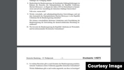 Nemis parlamenti deputatlari Germaniya rahbari Angela Merkel va uning ma'muriyatiga O’zbekiston bilan munosabatlarga doir 14 savol bilan murojaat qilgan.