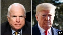 From left, late Sen. John McCain of Arizona and President Donald Trump.