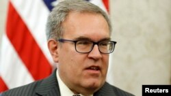 FILE - Acting Administrator of the Environmental Protection Agency Andrew Wheeler speaks during an event hosted by U.S. President Donald Trump in the Oval Office of the White House in Washington, U.S., October 17, 2018. 
