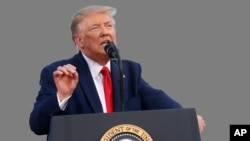 Donald Trump, as US President, speaks during a 'Salute to America' event on the South Lawn of the White House.