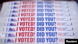 Wristbands for voters are seen at a polling station during early voting in Chicago, Illinois, U.S., Oct. 14, 2016. 