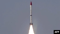 In this handout photograph released by Pakistan's Inter Services Public Relations (ISPR) on Jan. 24, 2017, an Ababeel surface-to-surface ballistic missile is shown launching from an undisclosed location in Pakistan.