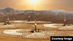 An artist's conception shows a hydrogen production plant that uses sunlight to produce clean hydrogen fuel. The U.S. government announced on Dec. 22, 2023, an incentive program for clean methods of producing hydrogen. (Image courtesy University of Colorado Boulder)