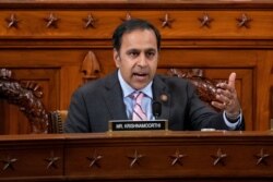 Democratic Congressman Raja Krishnamoorthi, questions a witness during a House Intelligence Committee impeachment inquiry hearing on Capitol Hill, in Washington, Nov. 20, 2019.