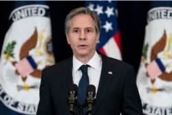 U.S. Secretary of State Antony Blinken speaks at the State Department in Washington, Feb. 4, 2021.