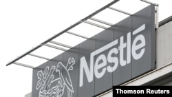 FILE PHOTO: Logo of Nestle is seen in Konolfingen