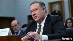 FILE - U.S. Secretary of State Mike Pompeo testifies at a House Appropriations Subcommittee hearing on the State Department's budget request for 2020 in Washington, D.C., March 27, 2019.