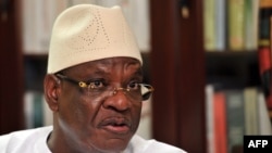 Mali's presidential candidate Ibrahim Boubacar Keita speaks during an interview on August 9, 2013, in Bamako.