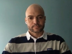 Anders Hammer, director of "Do Not Split," an Oscar-nominated documentary about the 2019 protests in Hong Kong speaks during an interview in Oslo, Norway, April 7, 2021.